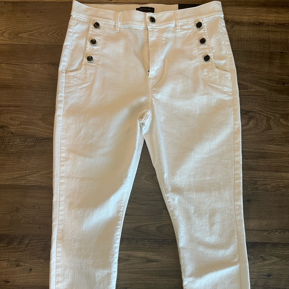 Ann Taylor White Button-Accent Pants